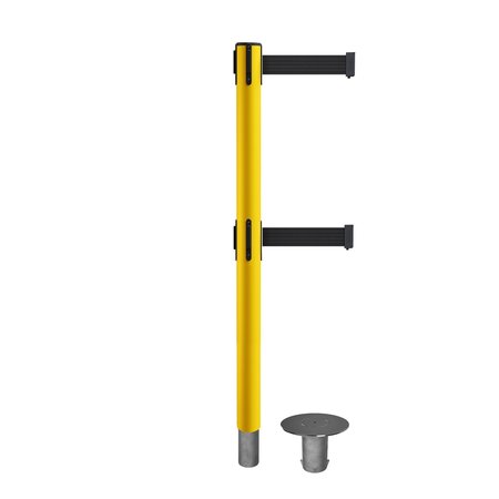 MONTOUR LINE Stanchion Dual Belt Barr. Removable Base Yellow Post 7.5ftBlack Belt MSX630DR-YW-BK-75